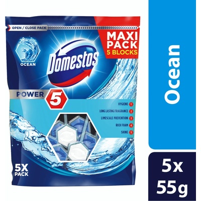 Domestos Power 5 tuhý WC blok Ocean 5 x 55 g