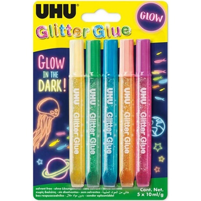 Třpytivé lepidlo UHU Glitter Glue Glow in Dark 5x10 ml