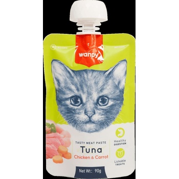 Wanpy Tasty Cat - Месна паста за котки с риба тон, пиле и морков, 90 гр