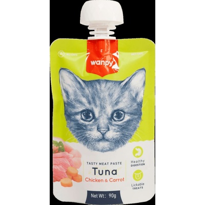 Wanpy Tasty Cat - Месна паста за котки с риба тон, пиле и морков, 90 гр