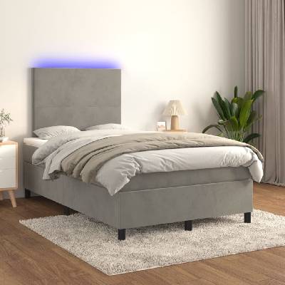 vidaXL 3135998 Boxspring postel s matrací a LED samet / barva světle šedá
