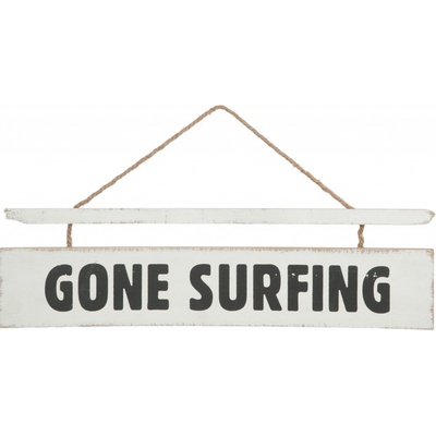 Bílá závěsná dřevěná cedule Gone Surfing - 70*2*20 cm - J-Line by Jolipa