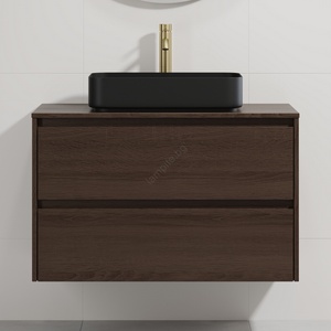 Bath Deluxe Шкаф за баня с мивка TRONDHEIM/LJORDAL 90x57x46 cm орех/черно (SETBT0153E)