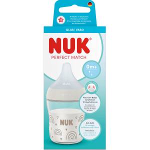Nuk Perfect Match Стъклено шише 120мл. със силиконов биберон за хранене S, 0+мес (10211037)