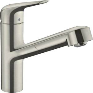 Hansgrohe Focus M42 150 издърпващ се кухненски смесител, матиран хром, с 1 струя (71814800)
