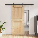 vidaXL Преплъзваща се врата 90 x 210 cm Естествено и черно (3444920)
