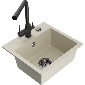 Mexen Milo гранитна мивка с 1 отделение с кухненски смесител Duero, бежов - 6505-69-671600-70 (6505-69-671600-70)