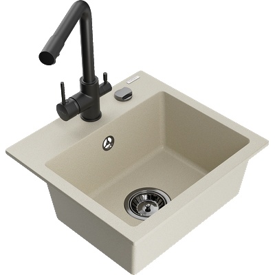 Mexen Milo гранитна мивка с 1 отделение с кухненски смесител Duero, бежов - 6505-69-671600-70 (6505-69-671600-70)