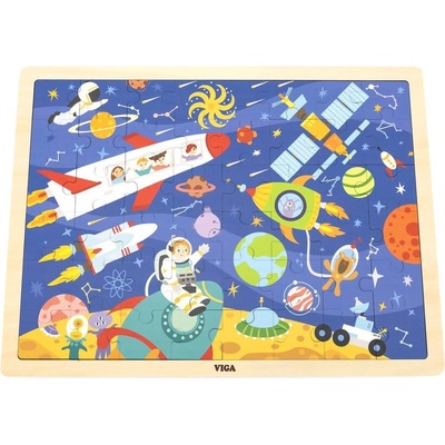 Viga Toys Дървен пъзел Viga Toys - Космос, 48 части (44586)