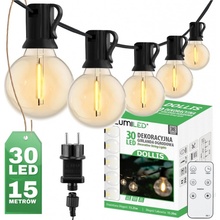 LUMILED LED pohádkové světlo venkovní stmívatelné 15,2M 30x žárovky vnitřní 230V IP44 G45 30 žárovek pohádkové světlo teplá bílá 3000K pro zahradní párty