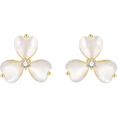 JAY náušnice Trojlístek stříbrné zapínání zirkon kočičí oko JAY-9060 Zlatá