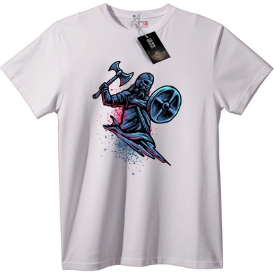 NOONEBRAND Тениска Викингски Воин с Брадва и Щит - 4XL, White