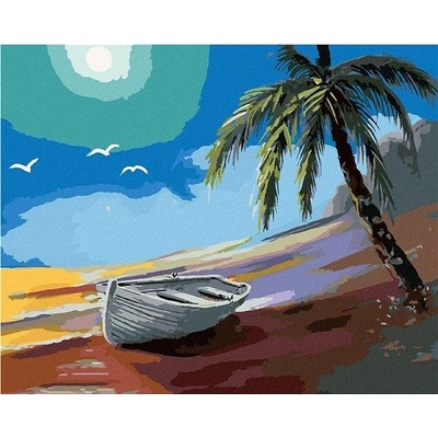 zuty Malování Podle Čísel Loďka U Pobřeží A Palma D. Rusty Rust 80 x 100 Cm Plátno