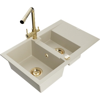 Mexen Gaspar гранитна мивка 1, 5-каморна с отцедник и кухненски смесител Duero, бежов - 6507-69-671600-50 (6507-69-671600-50)