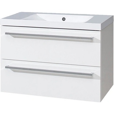 Mereo CN661M skrinka s umývadlom z liateho mramoru 80 cm, biela/biela