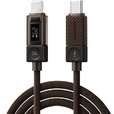 Crystal Clear оплетен кабел за зареждане и данни - USB-C към Lightning - 1 м - кафяв (91809)