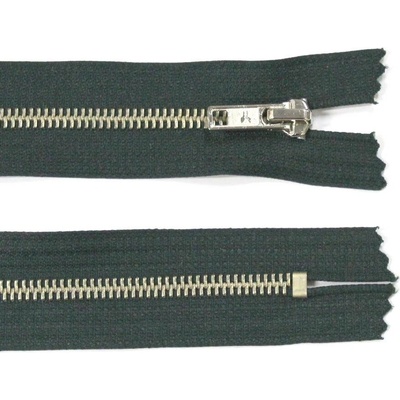 Kovový zip no.5 nerozepínací 18cm jeansový - více barev Barva: 10 tmavě zelená (stříbrné zuby)
