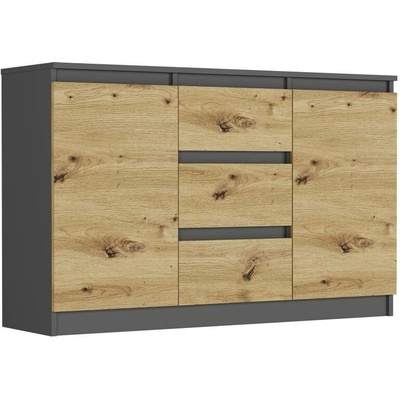 Framire Komoda antracit mix artisan 120 x 76 x 33 cm R-120-S3 – Zboží Dáma
