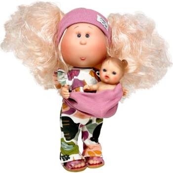 Ръчно изработена кукла от Испания - Мама Мия с руса коса и бебе в слинг (ndo-3409)