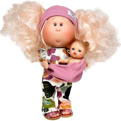 Ръчно изработена кукла от Испания - Мама Мия с руса коса и бебе в слинг (ndo-3409)