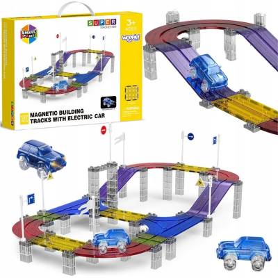 Woopie magnetická autodráha závodní + autíčko 137 dílů