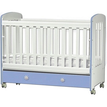 Бебешка кошара Клео 60/120 подвижна решетка бял+син