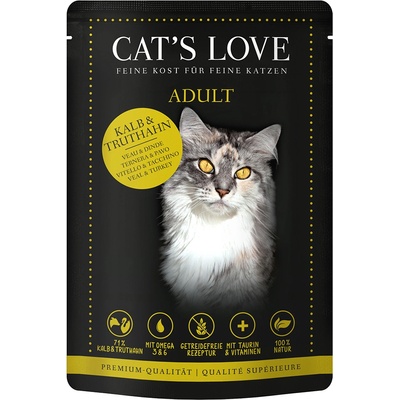 CAT’S LOVE 12х85г Adult Cat´s Love, консервирана храна за котки - телешко и пуешко