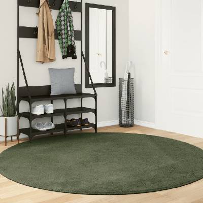 vidaXL Килим HUARTE с къс косъм, мек и миещ се, горско зелен, Ø 200 см (375107)