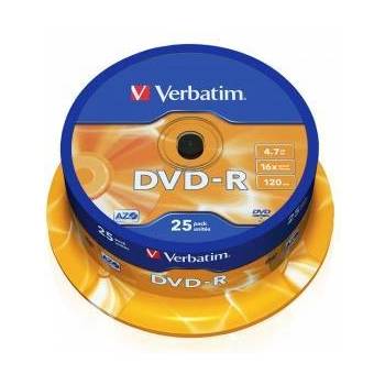 Verbatim DVD-R Verbatim AZO 4.7GB 16X MATT SILVER SURFACE, 25 броя в шпиндел, 43522