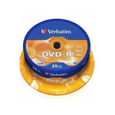 Verbatim DVD-R Verbatim AZO 4.7GB 16X MATT SILVER SURFACE, 25 броя в шпиндел, 43522