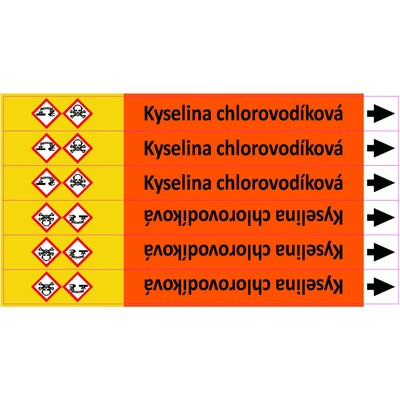 Grafiko | Kyselina chlorovodíková - dle ISO 20560 - Materiál fólie s ochrannou laminací, Rozměr aršík 6 ks 26x296 mm