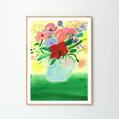 Moikka Plagát Flowers on Green Tablecloth by Katy Smail 50x70