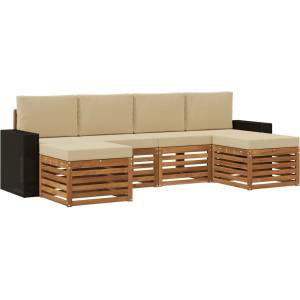 vidaXL Комплект дивани за открито 6 бр. Натурален и Бежов (3384694)