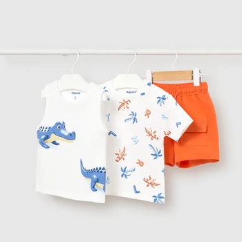 Mayoral Комплект трикотаж къс ръкав, топ с презрамки и къси спортни панталони оранжев за бебе момче Mayoral