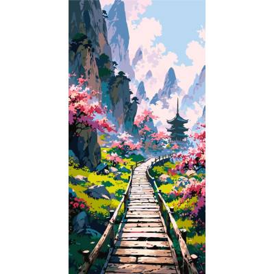 Origami Malování podle čísel na rámu 40 x 80 cm krajinka Tajemná japonská zahrada LW 5169