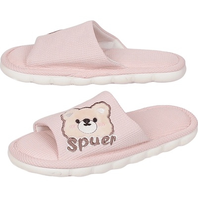 Дамски чехли в цвят пудра с бродирано мече