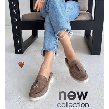 Дизайнерски мокасини в цвят vizon от естествен велур с италиански дизайн