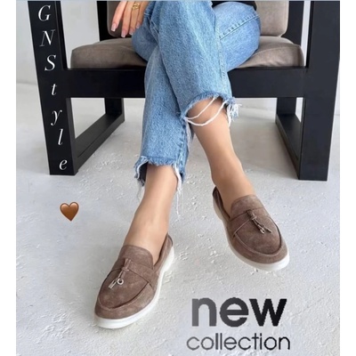 Дизайнерски мокасини в цвят vizon от естествен велур с италиански дизайн