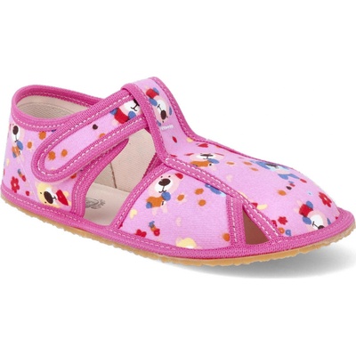 Barefoot papučky Baby bare s prierezmi pink teddy ružové