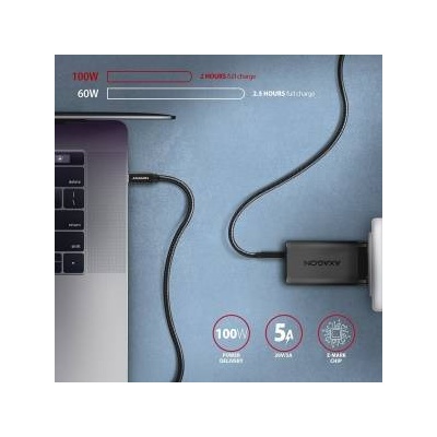 AXAGON BUCM32-CM15A USB-C Cable - USB-C 3.2 Gen 2, 1.5m, PD 100W, 5A, 4K HD, ALU, Braid, Black