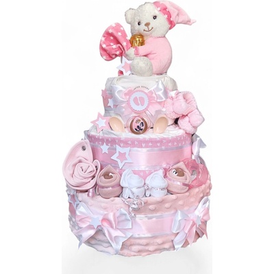 BabyTorta plienková torta pre bábätko ružový MEDVEDÍK S HRKÁLKOU