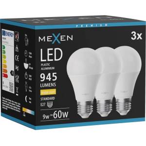Mexen Nova 3x LED крушка E27, A60, 9W, Топла - 3000K, 945 lm - L100-E27-0930-01x03 (L100-E27-0930-01x03)