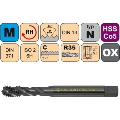 NÁSTROJE CZ Strojní závitník /CZZ2090/ pro metrický závit se šroubovitou drážkou CZZ Závit: M8 – Zboží Mobilmania