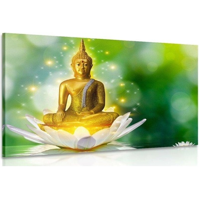 Obraz zlatý Budha na lotosovém květu - 120x80