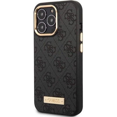 GUESS PU 4G MagSafe Leather Hard Case - дизайнерски кожен кейс с MagSafe за iPhone 13 Pro (черен)