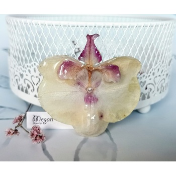 Meganflo Брошка голяма бяла триизмерна орхидея