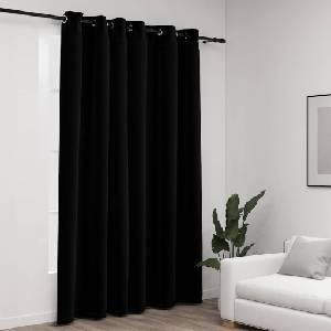 Pure Line Home Завеса с ленена текстура в цвят черен с метални халки, 290 x 245 см