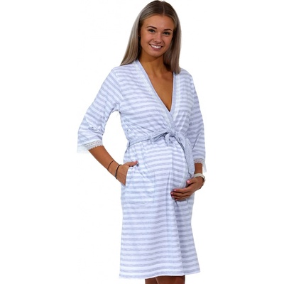 Šedý pruhovaný župan do porodnice na kojení s krajkou 1G0476 šedá