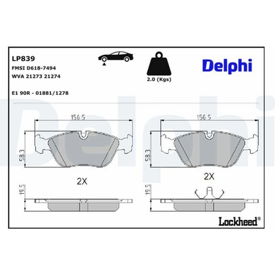 Sada brzdových platničiek kotúčovej brzdy DELPHI LP839
