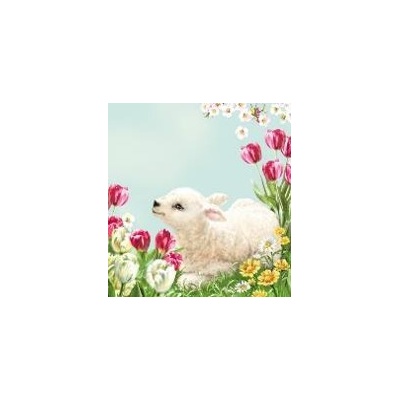 Maki ubrousky velikonoční 3V 33x33 cm 20 ks -Lamb on Flower Meadow